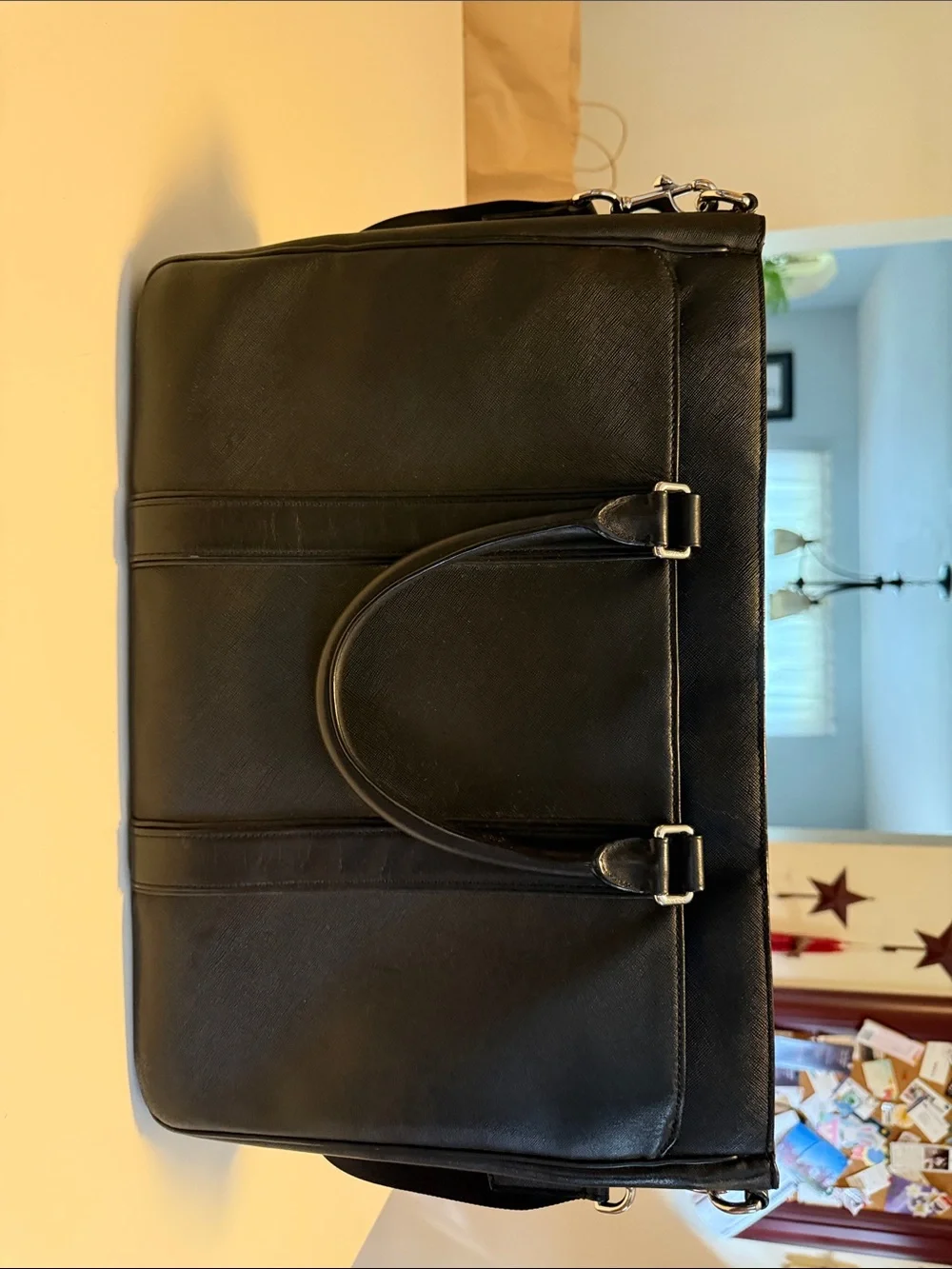 Coach Black Leather Business Briefcase with Shoulder Strap